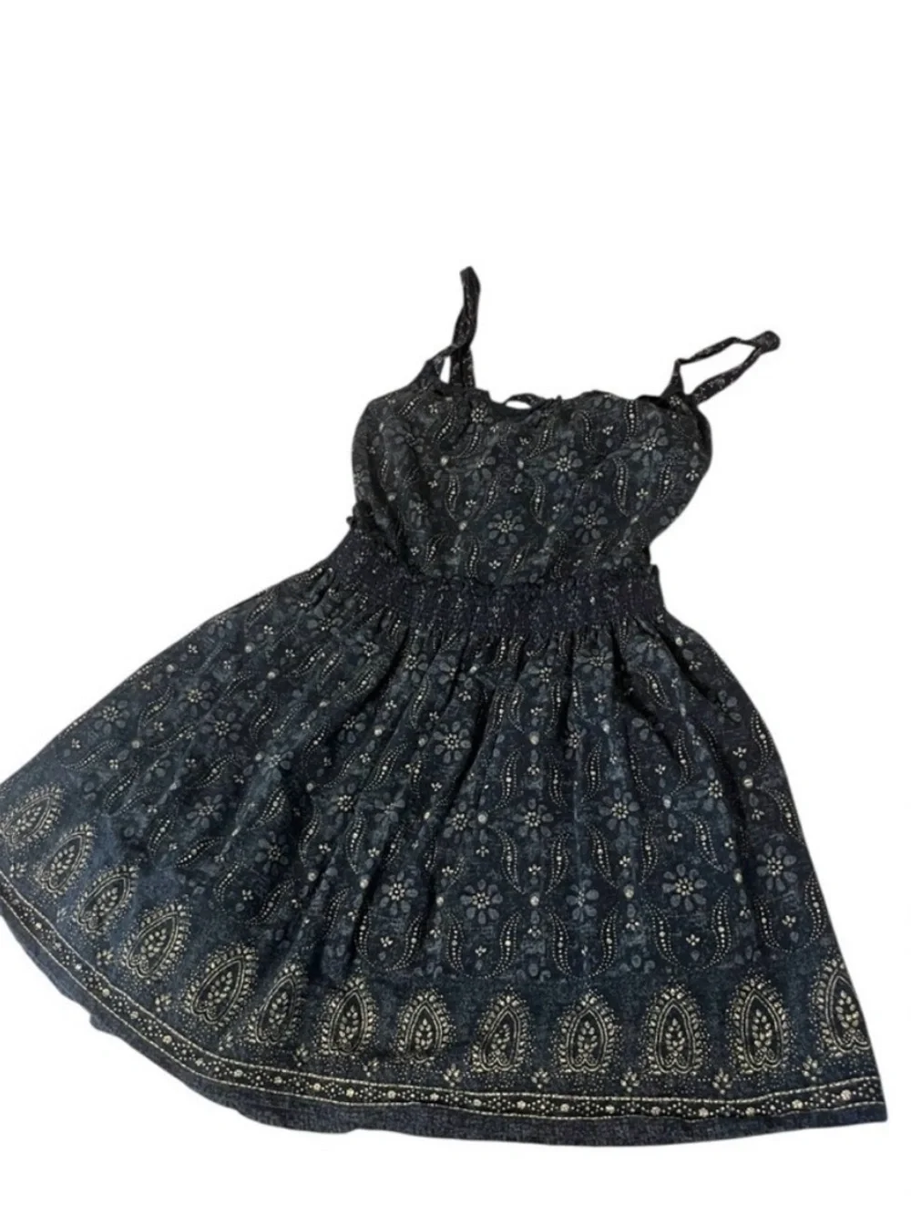 Ralph Lauren Girls 2 PC Summer Set Dress Paisley Print in Black/Blue and Cream